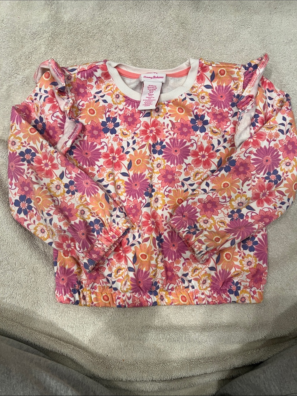 Tommy Bahama Pink Floral Ruffle Neck Sweatshirt